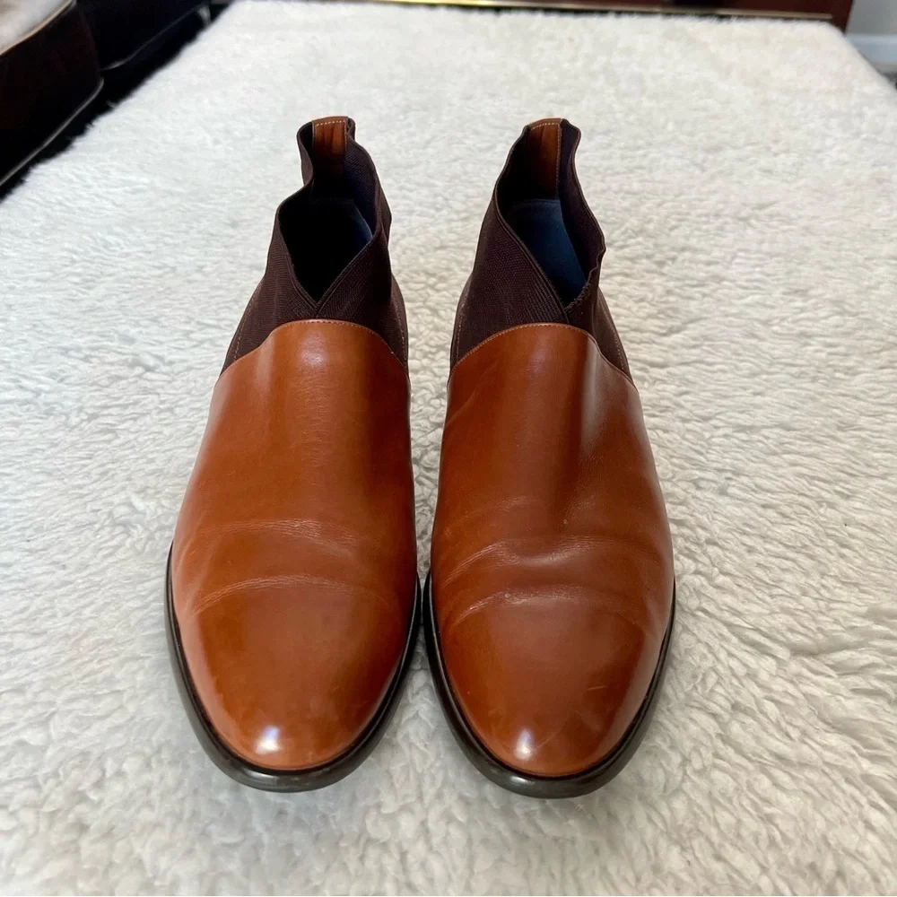 Plaza Handmade 2 Tone Leather/Elastic Fabric Slide On Chukka Boots Size 9.4 M